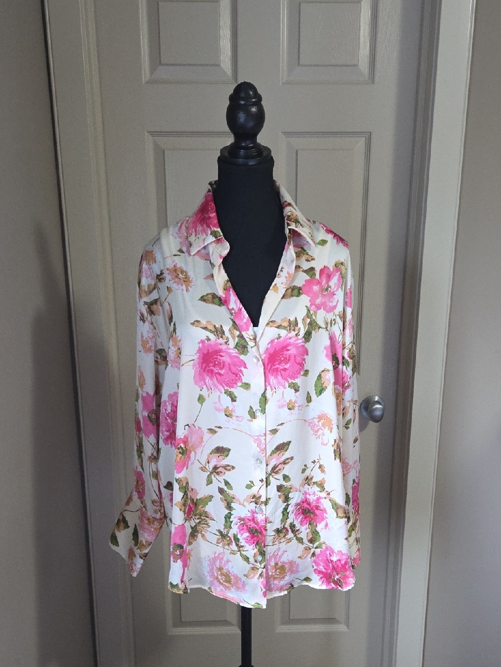 Zara Pink Floral Print Cream Blouse